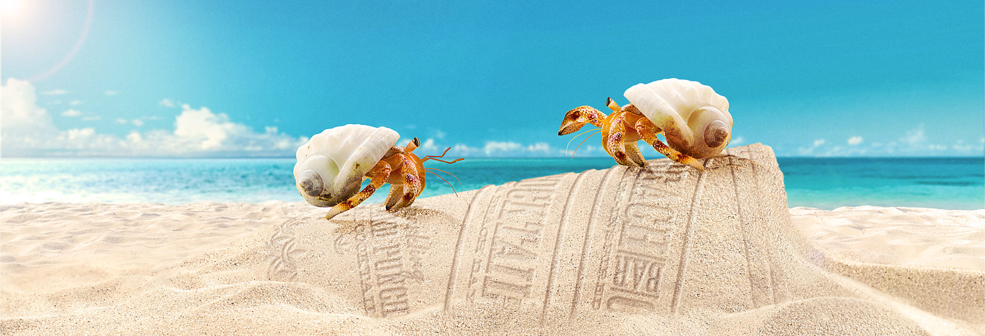 Two crabs on sand sculpted into SBBR can